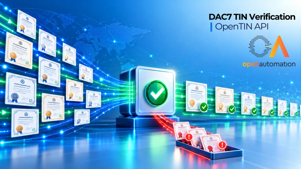 Tax identification numbers checked one by one, valid ones passing through and invalid ones set aside, DAC7 TIN Verification, OpenTIN API